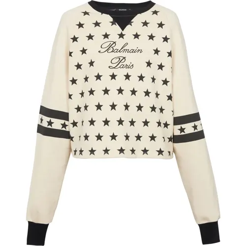 Signature Sweatshirt mit Sternen , Damen, Größe: S - Balmain - Modalova