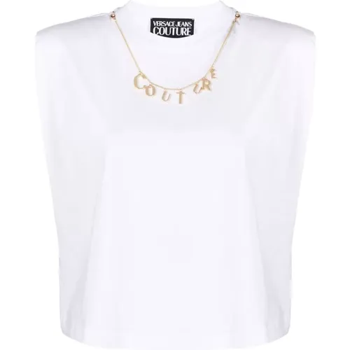 Logo-Charm Sleeveless T-Shirt , female, Sizes: L, S, M - Versace Jeans Couture - Modalova