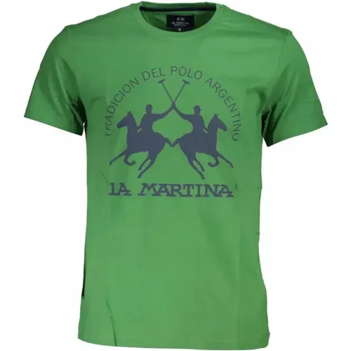 Grünes Baumwoll-T-Shirt, Kurze Ärmel, Regular Fit, Rundhalsausschnitt, Druck, Logo , Herren, Größe: L - LA MARTINA - Modalova