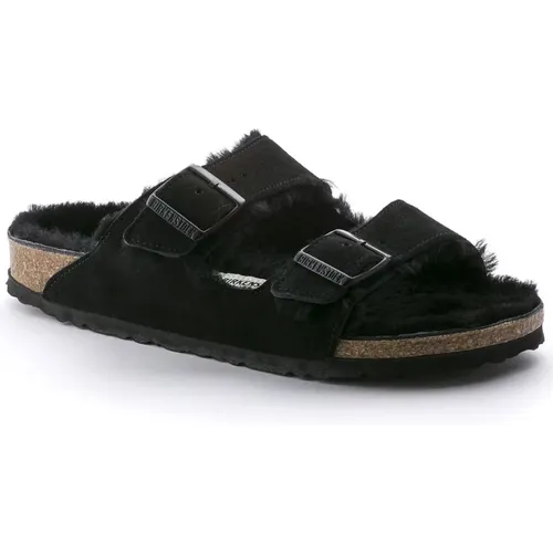 Shearling Sandalen - Schwarz , Damen, Größe: 42 EU - Birkenstock - Modalova