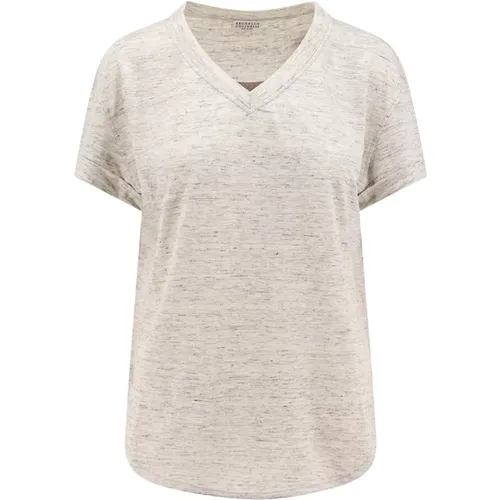 Grey Melange V-Neck T-Shirt , female, Sizes: S, M, L, XS - BRUNELLO CUCINELLI - Modalova