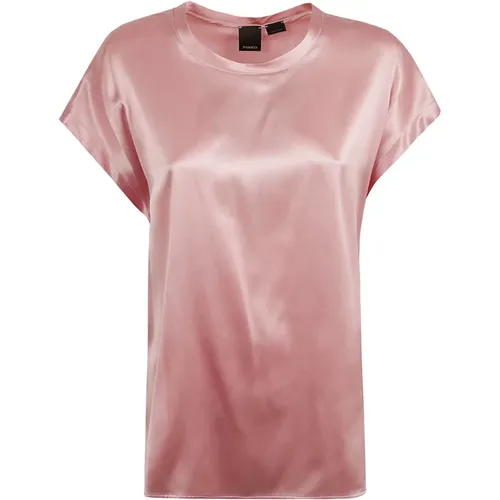 Rosa Satin-Finish Cap Sleeve Shirt , Damen, Größe: M - pinko - Modalova