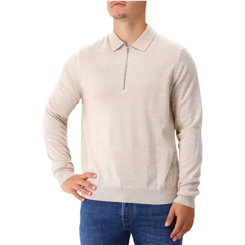 Hellbeiger Reißverschluss-Polo-Pullover , Herren, Größe: 2XL - NN07 - Modalova