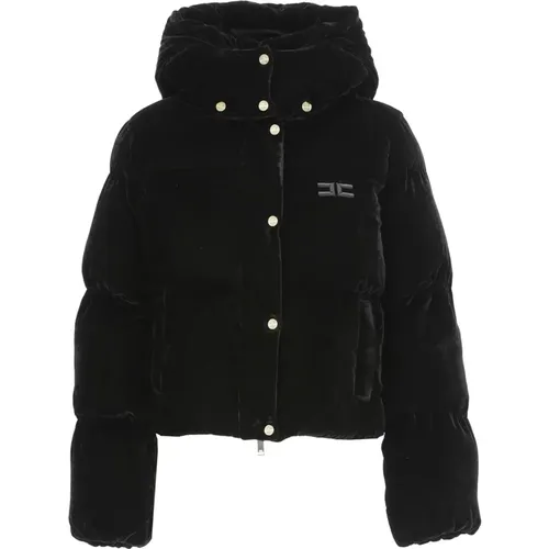 Velvet Padded Jacket with Hood , female, Sizes: S - Elisabetta Franchi - Modalova
