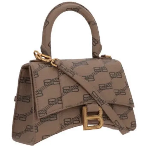 Beige BB Monogram Canvas Handbag with Antique Gold Hardware , female, Sizes: ONE SIZE - Balenciaga - Modalova