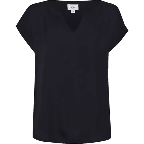 Blau tief gepunktete Bluse , Damen, Größe: XS - Saint Tropez - Modalova