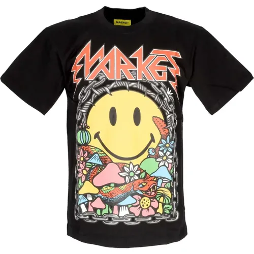 Smiley Print Schwarzes Tee Baumwoll T-shirt - MARKET - Modalova