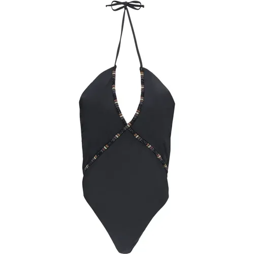 Schwarzer Monokini mit V-Ausschnitt , Damen, Größe: L - Miss Bikini - Modalova