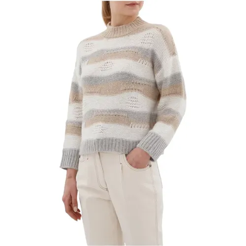 Gestreifter Pullover mit aufwendigen Details , Damen, Größe: XS - PESERICO - Modalova