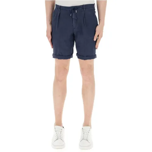 Blaue Leinen-Casual-Shorts , Herren, Größe: M - 40Weft - Modalova