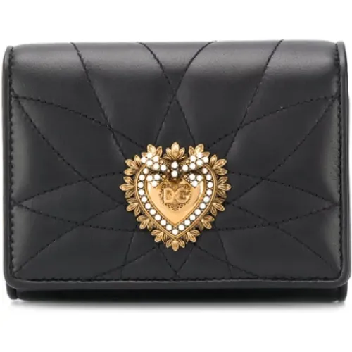 Leather Wallet with Heart Motif , female, Sizes: ONE SIZE - Dolce & Gabbana - Modalova