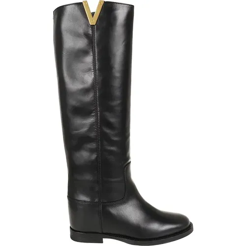 Leather Ankle Boots with Gold Plaque , female, Sizes: 4 1/2 UK, 5 UK, 4 UK, 8 UK, 7 UK - Via Roma 15 - Modalova