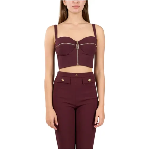 Balconette Zip Motif Bustier Top , Damen, Größe: M - Elisabetta Franchi - Modalova