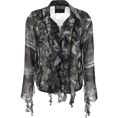 Durchsichtige Bluse mit Magazin-Print - Versace Jeans Couture - Modalova
