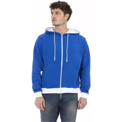 Luxuriöser Blauer Wollhoodie mit Rückenlogo , Herren, Größe: S - Baldinini - Modalova