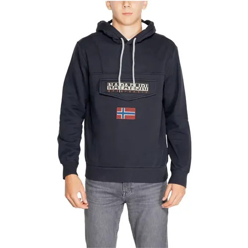 Schwarzer Bedruckter Kapuzenpullover Herbst/Winter , Herren, Größe: L - Napapijri - Modalova