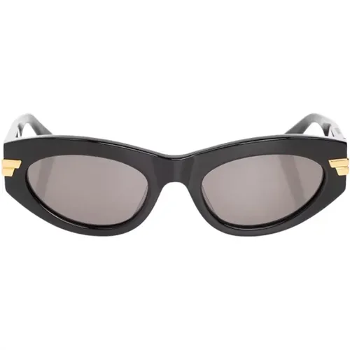 Schwarze Cat-Eye Sonnenbrille mit Goldakzenten , Damen, Größe: 53 MM - Bottega Veneta - Modalova