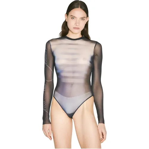 Bedruckter Mesh Langarm-Body , Damen, Größe: S - Jean Paul Gaultier - Modalova