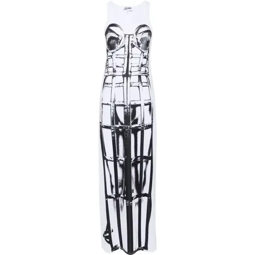 Ärmelloses Langes Kleid in Weiß Schwarz , Damen, Größe: S - Jean Paul Gaultier - Modalova