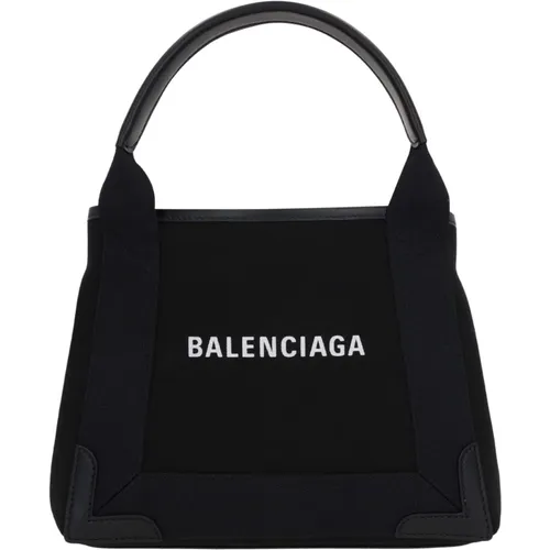 Schwarze Canvas-Tasche mit Lederbesatz,Schwarze Cabas Tote Tasche mit Lederbesatz - Balenciaga - Modalova