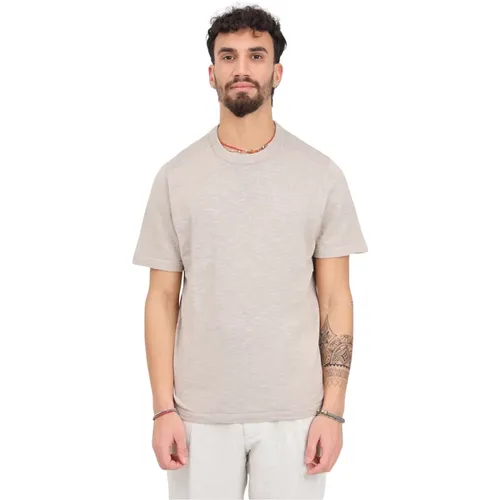 Beiger Leinen Rundhals T-Shirt , Herren, Größe: 2XL - Selected Homme - Modalova