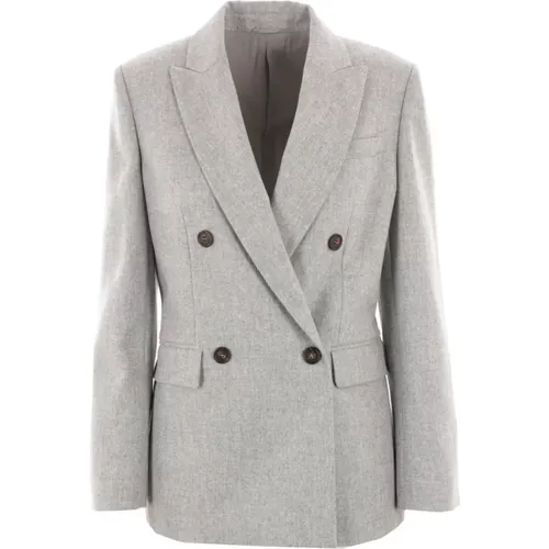 Hellgraue Wollflanell Doppelreiher Jacke - BRUNELLO CUCINELLI - Modalova