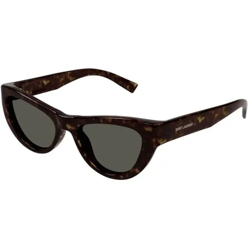 Classic Havana Sunglasses with Grey Lenses , female, Sizes: 53 MM - Saint Laurent - Modalova