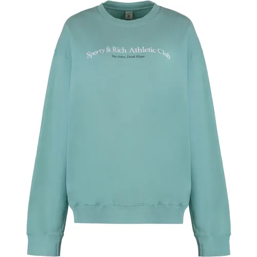 Baumwoll-Crew-Neck-Sweatshirt mit gerippten Kanten , Damen, Größe: L - Sporty & Rich - Modalova