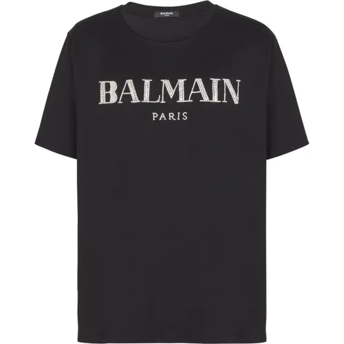 Cotton Jersey Logo Embellished T-shirt , male, Sizes: S - Balmain - Modalova