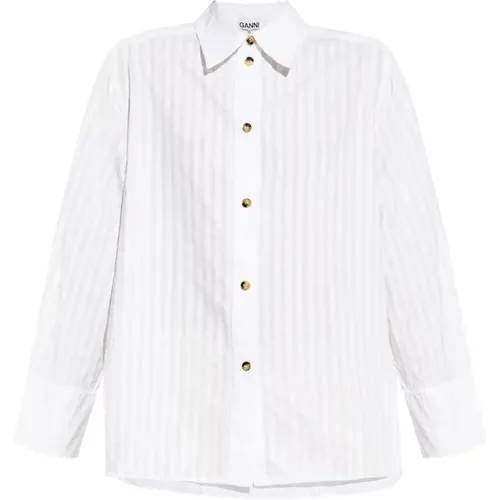 Weißes Hemd mit Nadelstreifen aus Baumwolle , Damen, Größe: M - Ganni - Modalova