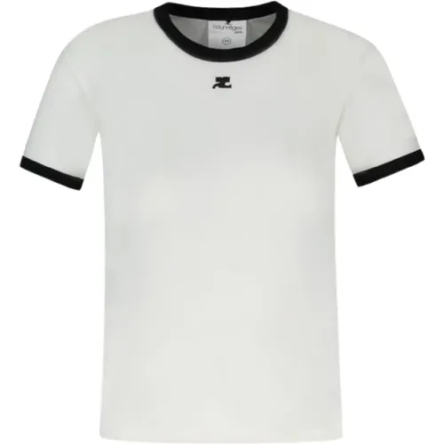 Kontrast T-Shirt - Baumwolle - Heritage ,Kontrast T-Shirt - Baumwolle - Schwarz - Courrèges - Modalova
