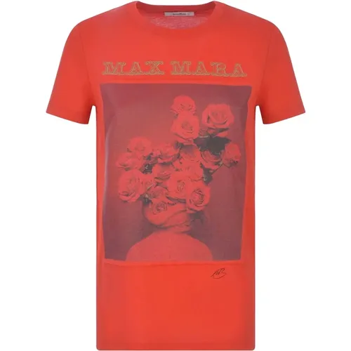 Rose Graphic Cotton T-Shirt , female, Sizes: XS - Max Mara - Modalova