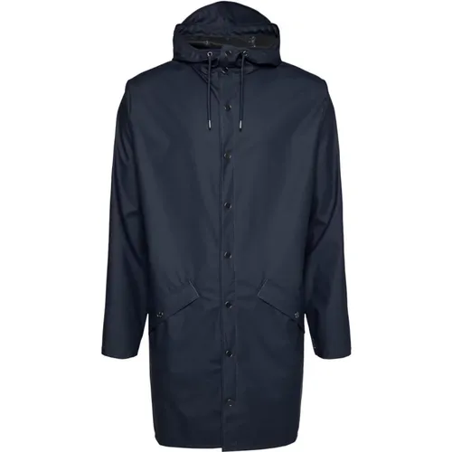 Long Navy Unisex RainCoat , female, Sizes: XS - Rains - Modalova