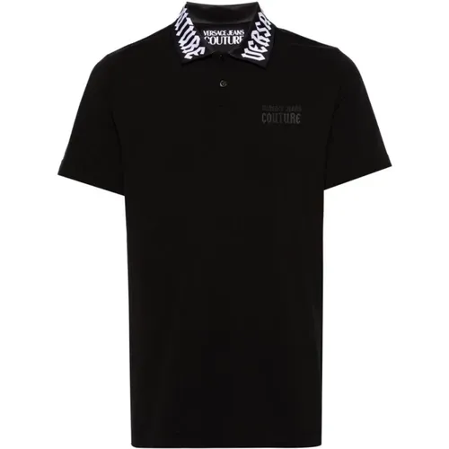 Logo Print Polo T-shirt Schwarz/Weiß , Herren, Größe: 3XL - Versace Jeans Couture - Modalova