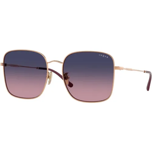 Rose Gold Square Sunglasses with Pink Lenses , female, Sizes: 57 MM - Vogue - Modalova