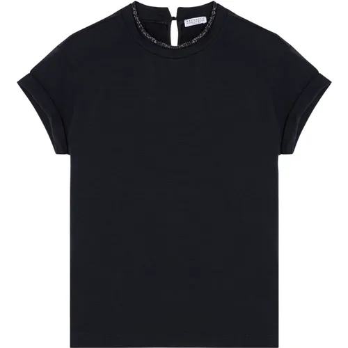 Kurzarm Rundhals T-Shirt , Damen, Größe: XS - BRUNELLO CUCINELLI - Modalova