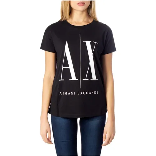Bedrucktes T-Shirt mit Kurzen Ärmeln für Frauen , Damen, Größe: M - Armani Exchange - Modalova