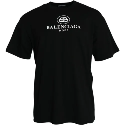 Schwarzes Logo Print Crew Neck T-shirt - Balenciaga - Modalova