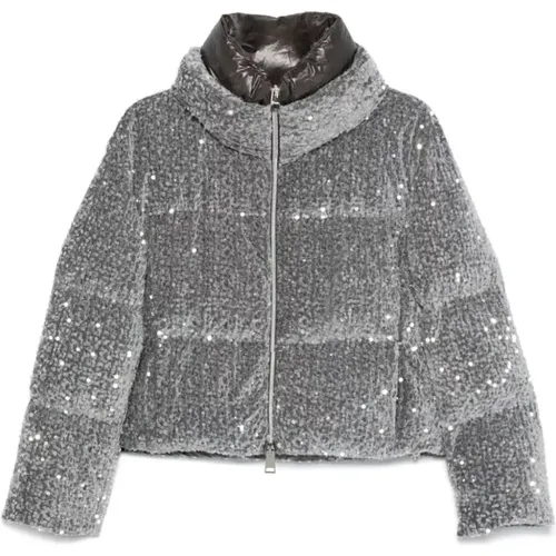 Graue Pailletten Daunenjacke mit Steppdesign , Damen, Größe: M - Herno - Modalova