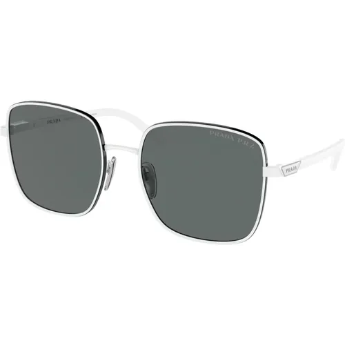 White/Dark Grey Sunglasses , female, Sizes: 57 MM - Prada - Modalova