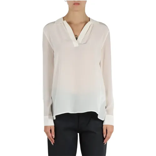 V-neck viscose blouse with logo patch , female, Sizes: L, XS, M, S - Armani Exchange - Modalova