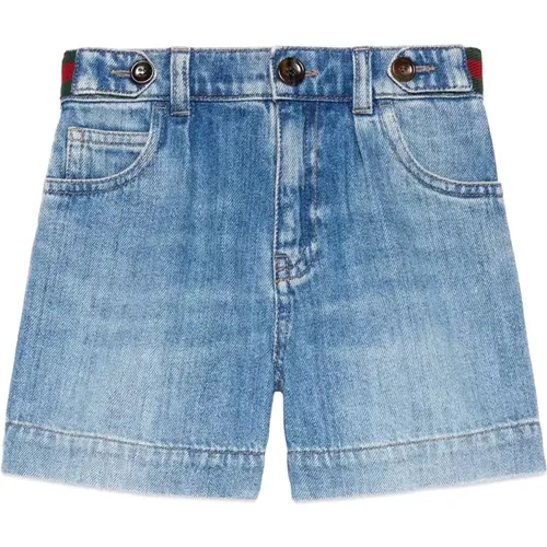 Blaue Denim Bermuda Shorts mit Web-Detail,Blaue Kinder Shorts - Gucci - Modalova