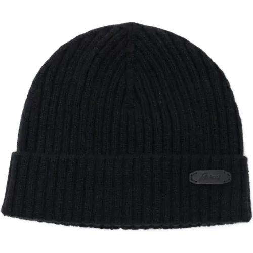 Blaue Cashmere Beanie Mütze mit Logo Patch - Brioni - Modalova