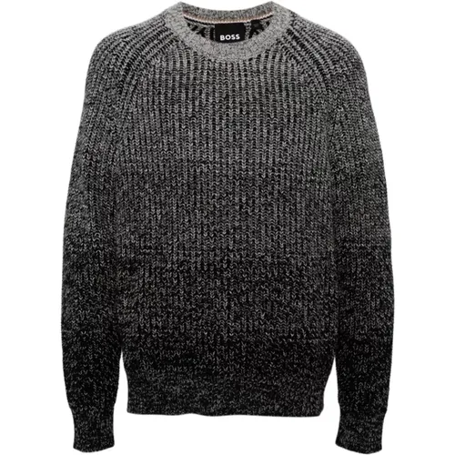 Crochet Knit Sweater Grey Crew Neck , male, Sizes: L, S, XL - Hugo Boss - Modalova