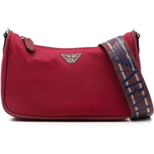 Rote Nylon Twill Weave Schultertasche , Damen, Größe: ONE Size - Emporio Armani - Modalova