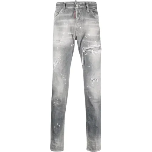 Distressed Ripped Slim Cut Jeans Light Grey , male, Sizes: 2XL - Dsquared2 - Modalova