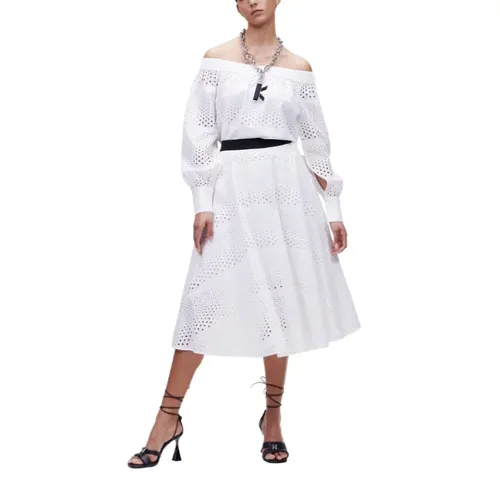 Midi skirt in sangallo lace , female, Sizes: 2XS - Karl Lagerfeld - Modalova