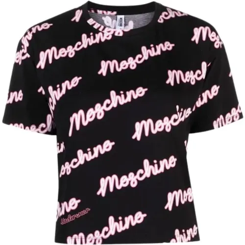 Black Logo Print Stretch Cotton T-shirt , female, Sizes: L, M, XS, S - Moschino - Modalova