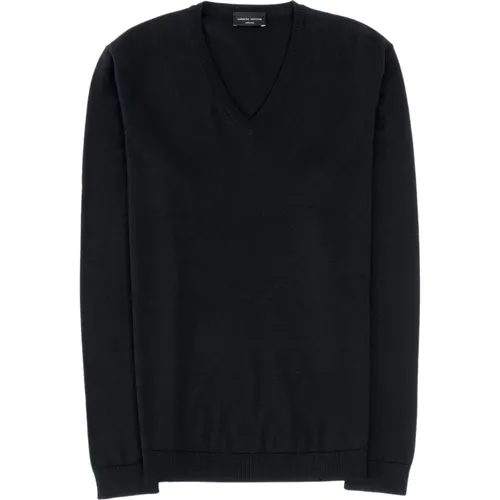 Merinowolle V-Ausschnitt Pullover Navy - Roberto Collina - Modalova