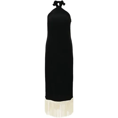 Schwarzes Halterneck-Kleid mit Fransenkante , Damen, Größe: S - Taller Marmo - Modalova